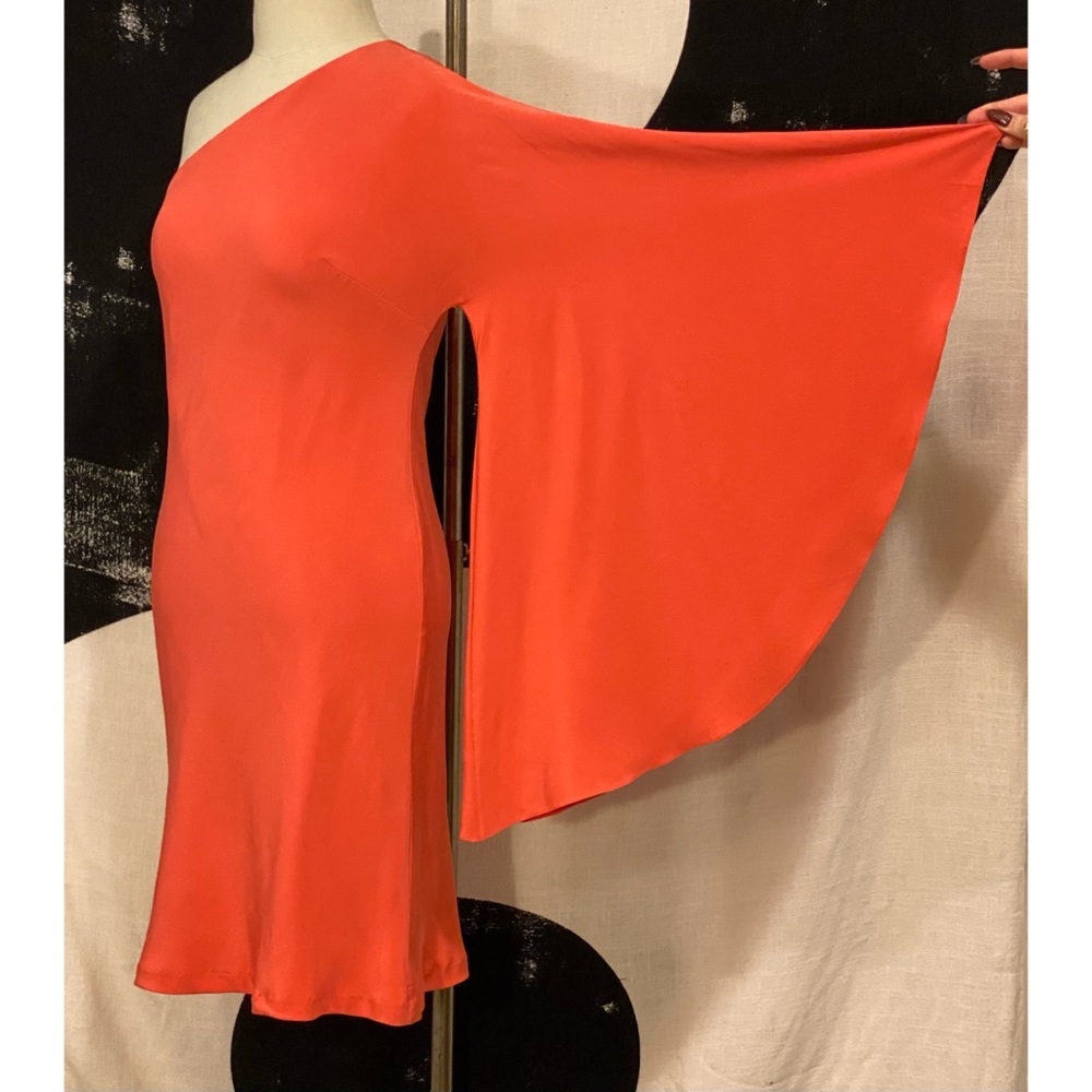 Nicole Miller SIZE4 Coral One-Shoulder Mini Dress - Picture 2 of 4